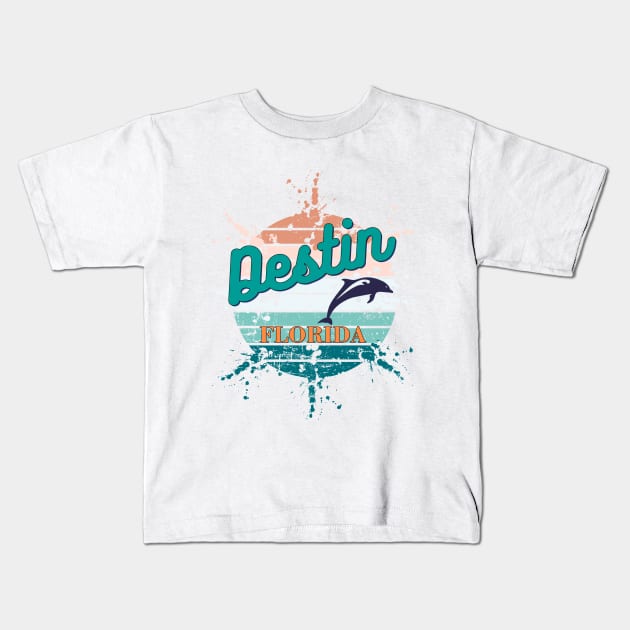 Destin Florida Exploding Retro Sunset Kids T-Shirt by AdrianaHolmesArt